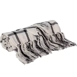 Discount Charcoal and White Plaid Tassel Throw Blankets & Throws