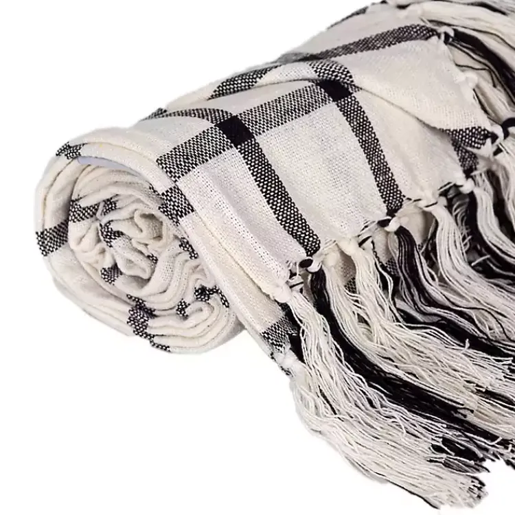 Discount Charcoal and White Plaid Tassel Throw Blankets & Throws