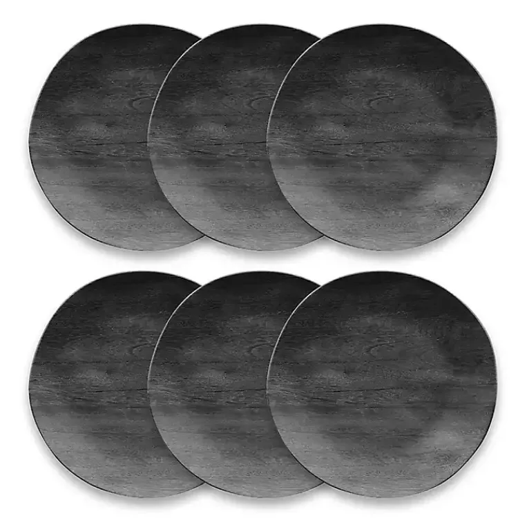 Kirklands Home Outdoor Dining|Charcoal Faux Wood Melamine Dinner Plate, Set of 6 Gray