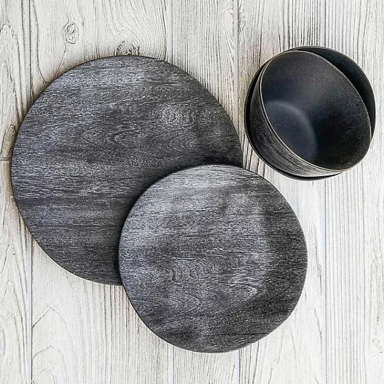 Kirklands Home Outdoor Dining|Charcoal Faux Wood Melamine Dinner Plate, Set of 6 Gray