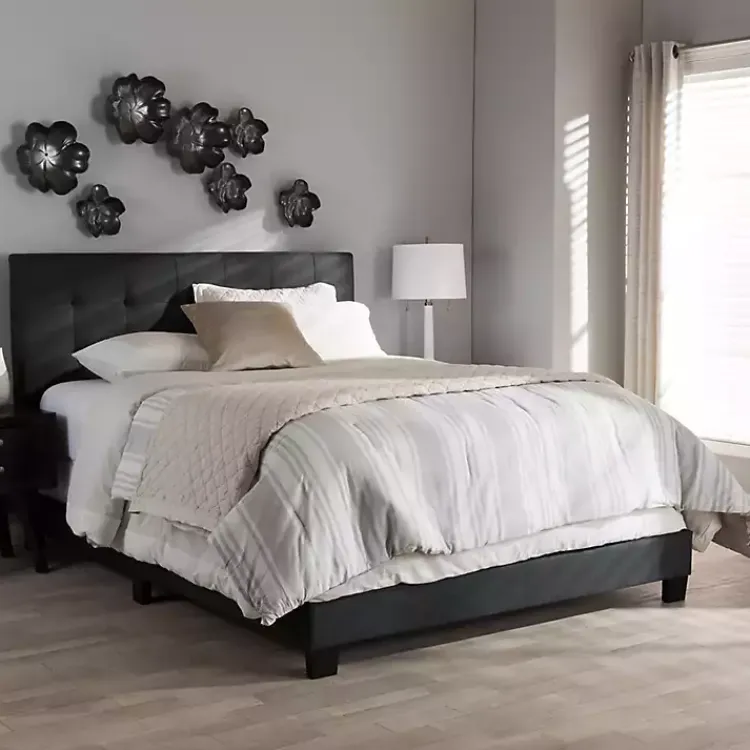 Kirklands Home Beds & Headboards|Charcoal Tufted Modern Queen Bed Gray