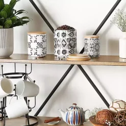 Kirklands Home Kitchen Storage|Charcoal Tile 3-pc. Bamboo Lid Jar Set