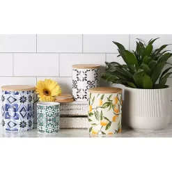 Kirklands Home Kitchen Storage|Charcoal Tile 3-pc. Bamboo Lid Jar Set