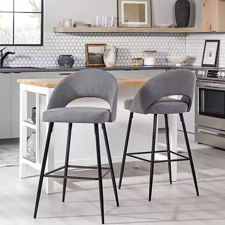 Kirklands Home Bar Stools & Counter Height Stools|Charcoal Upholstered Charli Bar Stools, Set of 2 Gray