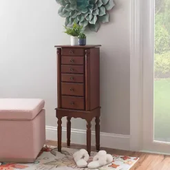 Kirklands Home Dressers & Chests|Cherry 5-Drawer Ollie Petite Jewelry Armoire Brown