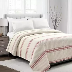 Kirklands Home Quilts|Cherry Red Pick Stitch Stripe Queen Quilt