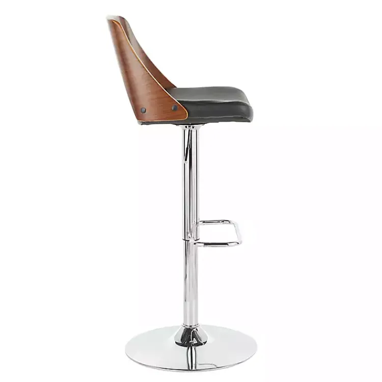 Kirklands Home Bar Stools & Counter Height Stools|Cherry Wood and Leather Swivel Bar Stool Black