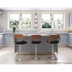 Kirklands Home Bar Stools & Counter Height Stools|Cherry Wood and Leather Swivel Bar Stool Black