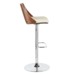 Kirklands Home Bar Stools & Counter Height Stools|Cherry Wood and Leather Swivel Bar Stool Ivory