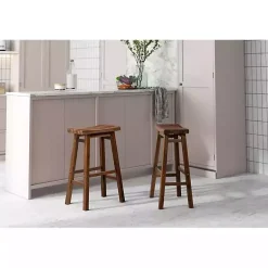 Kirklands Home Bar Stools & Counter Height Stools|Chestnut Wire Brush Saddle Bar Stools, Set of 2 Brown