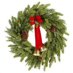 Hot Christmas Bells Pine Wreath with a Red Bow Christmas Wreaths