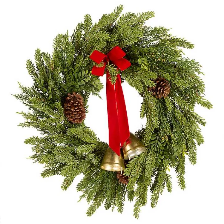 Hot Christmas Bells Pine Wreath with a Red Bow Christmas Wreaths