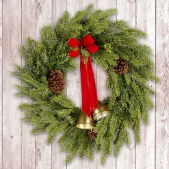 Hot Christmas Bells Pine Wreath with a Red Bow Christmas Wreaths