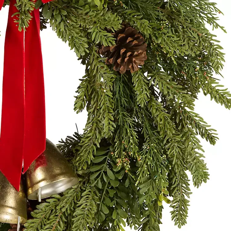 Hot Christmas Bells Pine Wreath with a Red Bow Christmas Wreaths