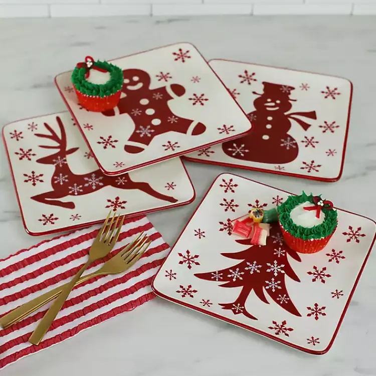 Kirklands Home Serving & Entertaining|Christmas Character Salad Plates, Set of 4