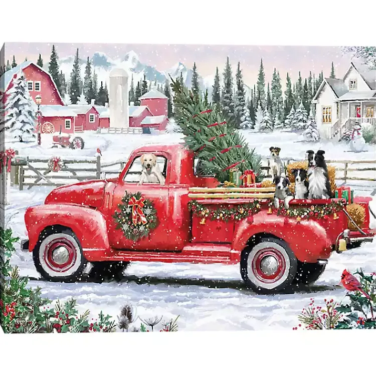 Best Christmas Dogs & Vintage Truck Canvas Art Print Christmas Art & Wall Decor