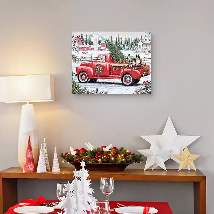 Best Christmas Dogs & Vintage Truck Canvas Art Print Christmas Art & Wall Decor