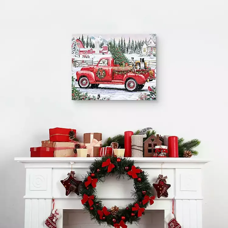 Best Christmas Dogs & Vintage Truck Canvas Art Print Christmas Art & Wall Decor