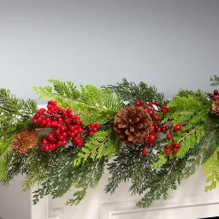 Clearance Christmas Joy Garland with Red Berries, 5 ft. Christmas Arrangements & Garland