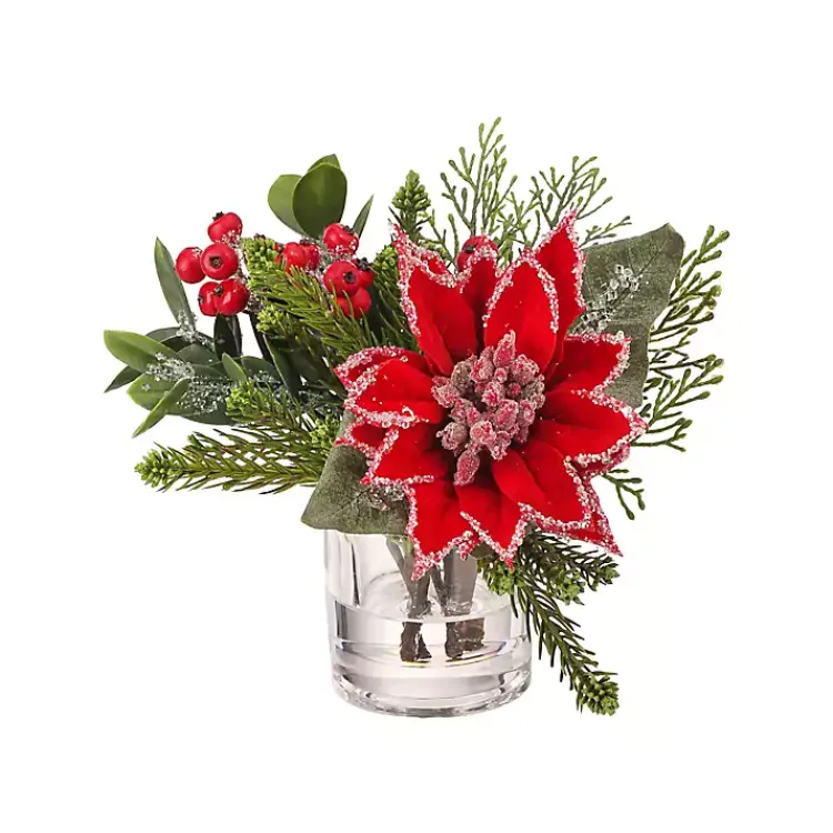 Outlet Christmas Poinsettia & Pine Faux Water Arrangement Christmas Arrangements & Garland