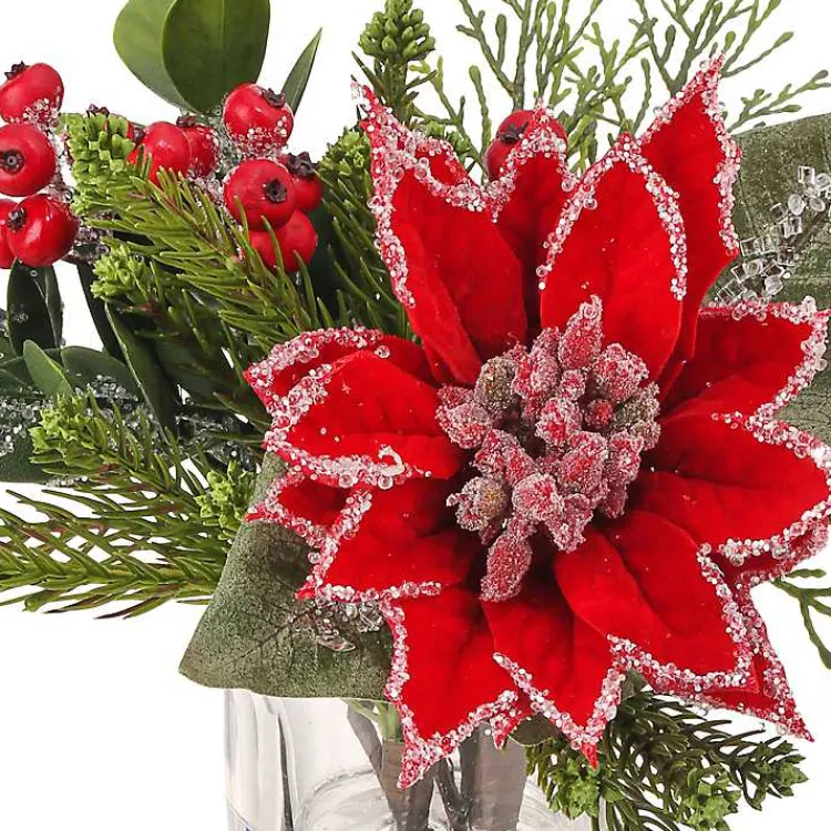 Outlet Christmas Poinsettia & Pine Faux Water Arrangement Christmas Arrangements & Garland