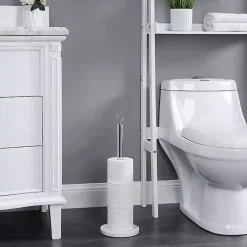Kirklands Home Bathroom Accessories|Chrome and White Marble Toilet Paper Holder