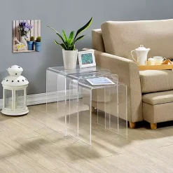 Kirklands Home Console Tables|Acrylic Curved Nesting Side Tables, Set of 3 Clear