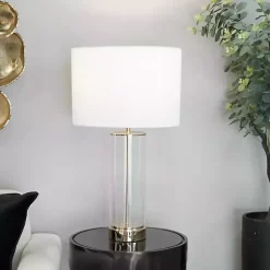 Kirklands Home Table Lamps|Clear Glass and Gold Stem Table Lamp White
