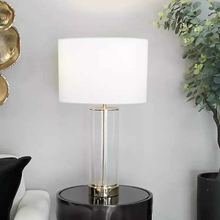 Kirklands Home Table Lamps|Clear Glass and Gold Stem Table Lamp White