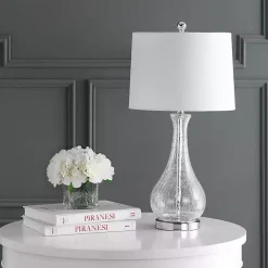 Kirklands Home Table Lamps|Clear Glass and Silver Metal Base Table Lamp White