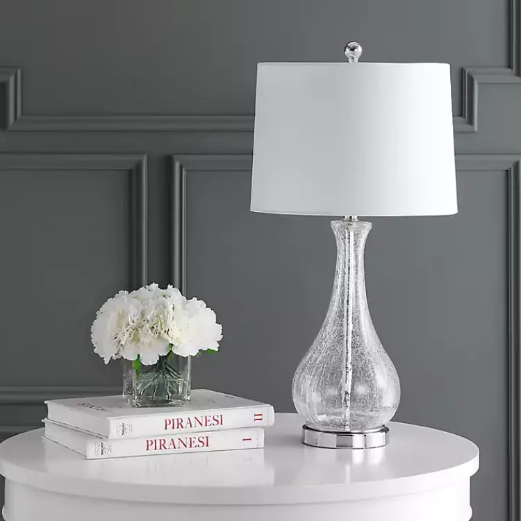 Kirklands Home Table Lamps|Clear Glass and Silver Metal Base Table Lamp White
