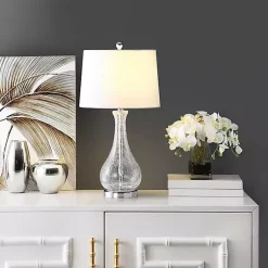 Kirklands Home Table Lamps|Clear Glass and Silver Metal Base Table Lamp White