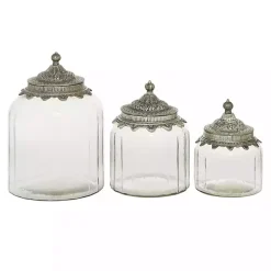 Sale Clear Glass Jars with Decorative Lids, Set of 3 Decorative Bowls & Jars