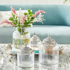Sale Clear Glass Jars with Decorative Lids, Set of 3 Decorative Bowls & Jars