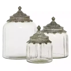 Sale Clear Glass Jars with Decorative Lids, Set of 3 Decorative Bowls & Jars