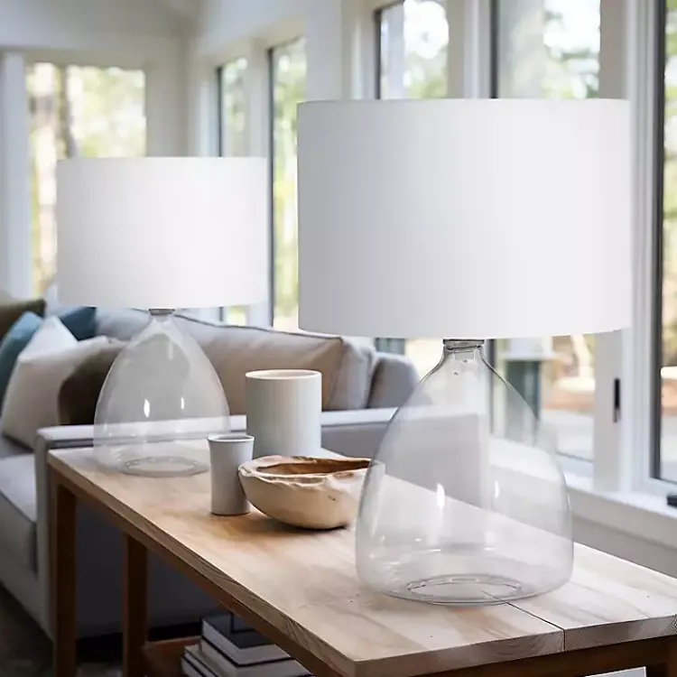 Kirklands Home Table Lamps|Clear Glass Tapered Table Lamps, Set of 2 White