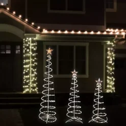 New Clear Pre-Lit Spiral Christmas Trees, Set of 3 Outdoor Christmas Decorations