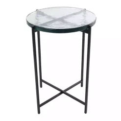 Kirklands Home Accent & End Tables|Clear Textured Glass & Black Iron Accent Table