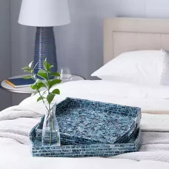 Discount Coastal Wood and Oyster Shell Trays, Set of 2 Decorative Trays