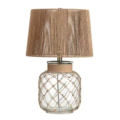 Kirklands Home Table Lamps|Coastal Clear Glass and Rope Table Lamp Tan