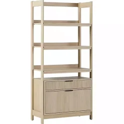 Kirklands Home Bookshelves|Coastal Oak 2-Drawer Modern Wood Bookcase Tan