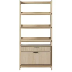 Kirklands Home Bookshelves|Coastal Oak 2-Drawer Modern Wood Bookcase Tan
