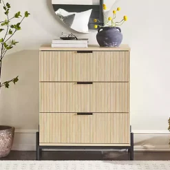 Kirklands Home Dressers & Chests|Coastal Oak Reeded 3-Drawer Dresser Tan