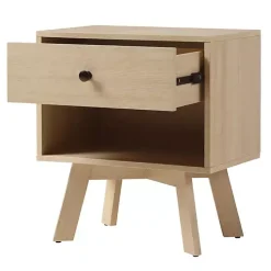 Kirklands Home Nightstands|Coastal Oak Wood Mid-century Modern Nightsd Tan