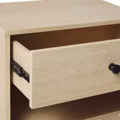 Kirklands Home Nightstands|Coastal Oak Wood Mid-century Modern Nightsd Tan