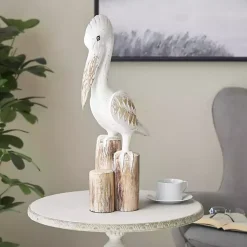 Discount Coastal Pelican Wood Statue Statues & Figurines