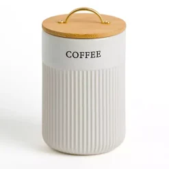 Kirklands Home Kitchen Storage|Coffee Ribbed Ceramic Canister Ivory