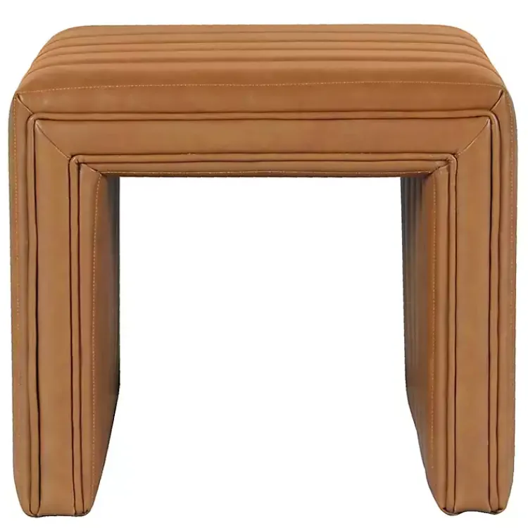 Kirklands Home Benches & Ottomans|Cognac Leather Arch Ottoman Brown