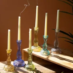 Clearance Colorful Glass Taper Candle Holders, Set of 6 Candle Holders