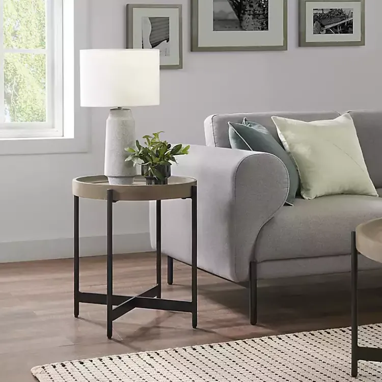 Kirklands Home Accent & End Tables|Concrete Round Tray Top Side Table Gray